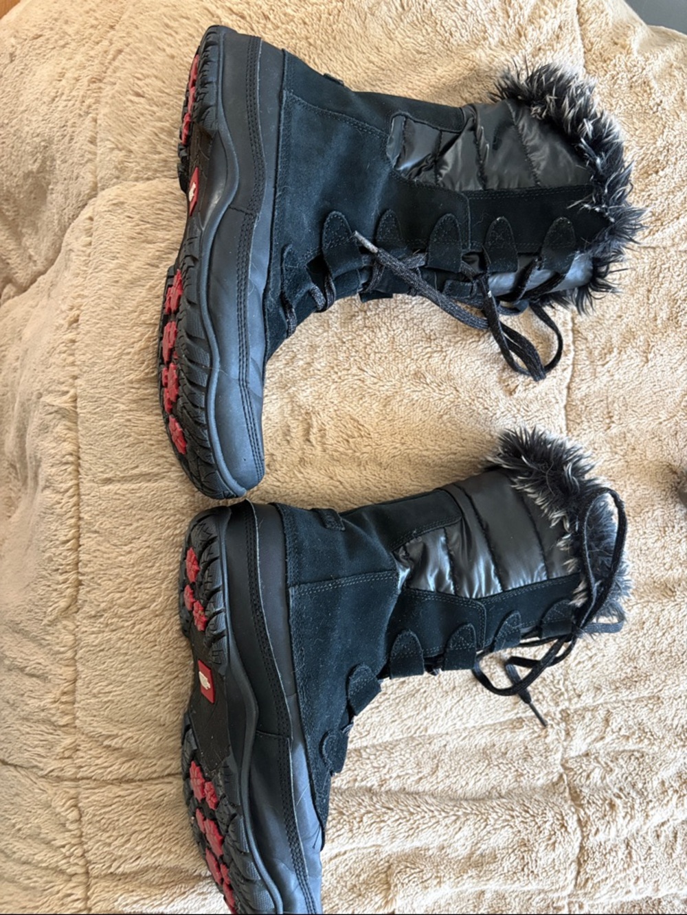 The North Face Black Winter Lace-Up Boots with Red Outsole Accents